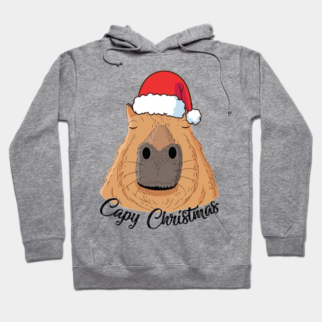 Capy or Huppy Christmas Capybara Holidays Santa Design Hoodie by alltheprints